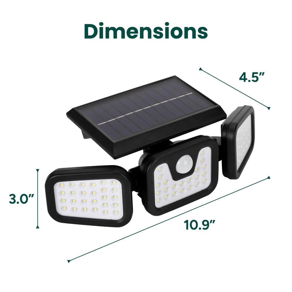 3 - Head 185 Lumen Matte Black Solar Integrated LED Outdoor Motion Sensing Dusk to Dawn Security Flood Light - Stu's Home Improvement Outlet