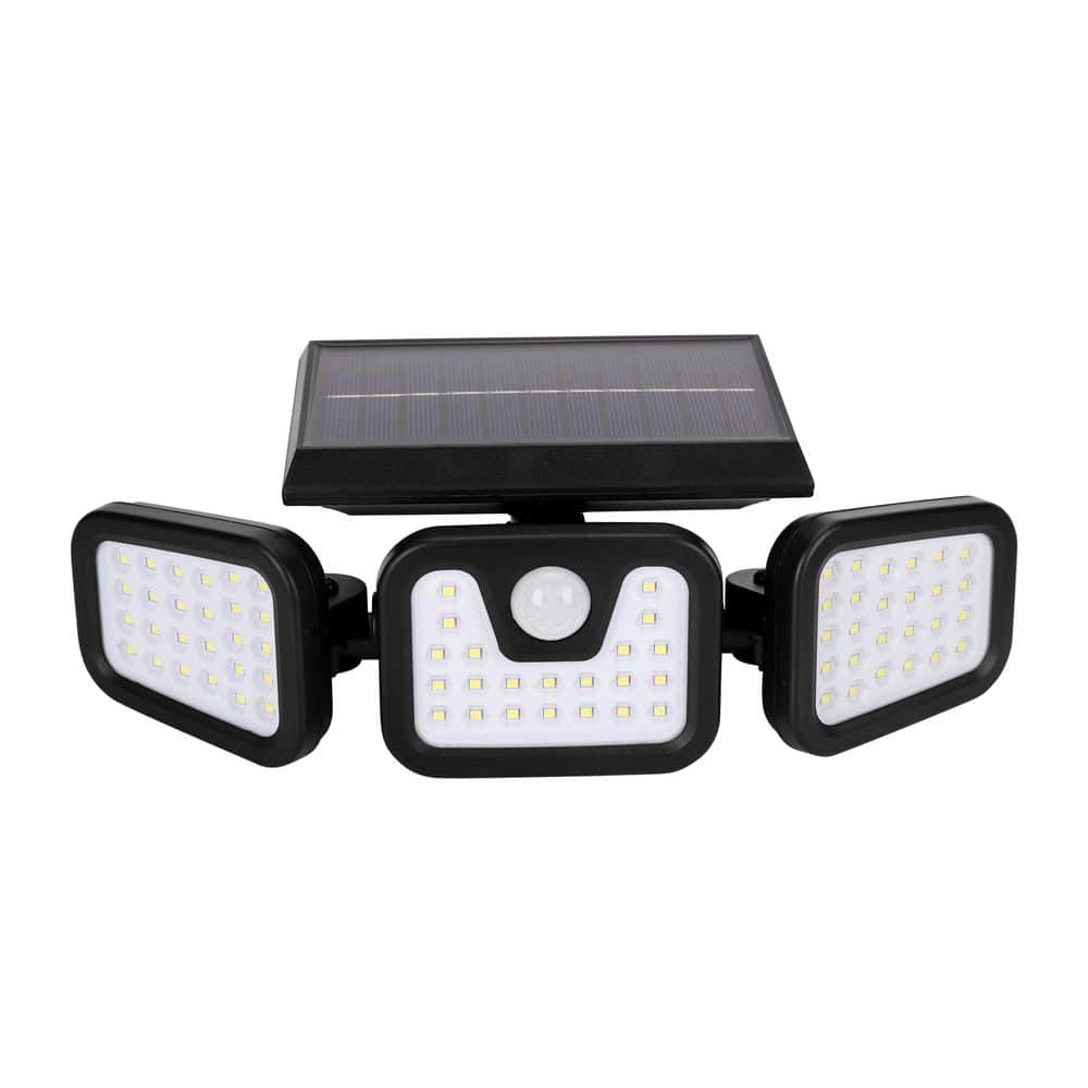 3 - Head 185 Lumen Matte Black Solar Integrated LED Outdoor Motion Sensing Dusk to Dawn Security Flood Light - Stu's Home Improvement Outlet