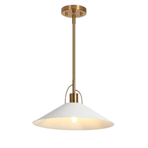 Modern Coastal Pendant Light 1 - Light Matte White Island Hanging Ceiling Light with Geometric Bell Shade and Brass Accent - Stu's Home Improvement Outlet