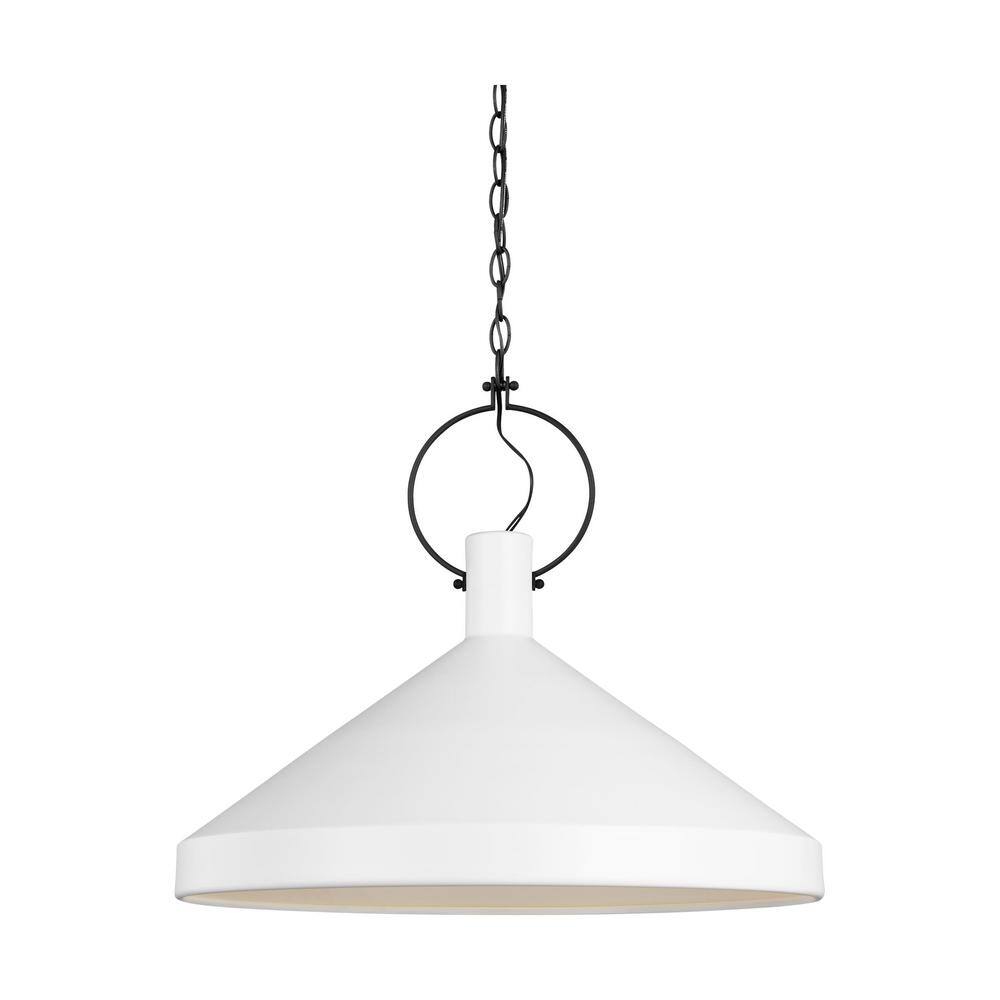 Lyon Large 1 - Light Matte White Shaded Hanging Pendant Light with Matte White Steel Shade - Stu's Home Improvement Outlet