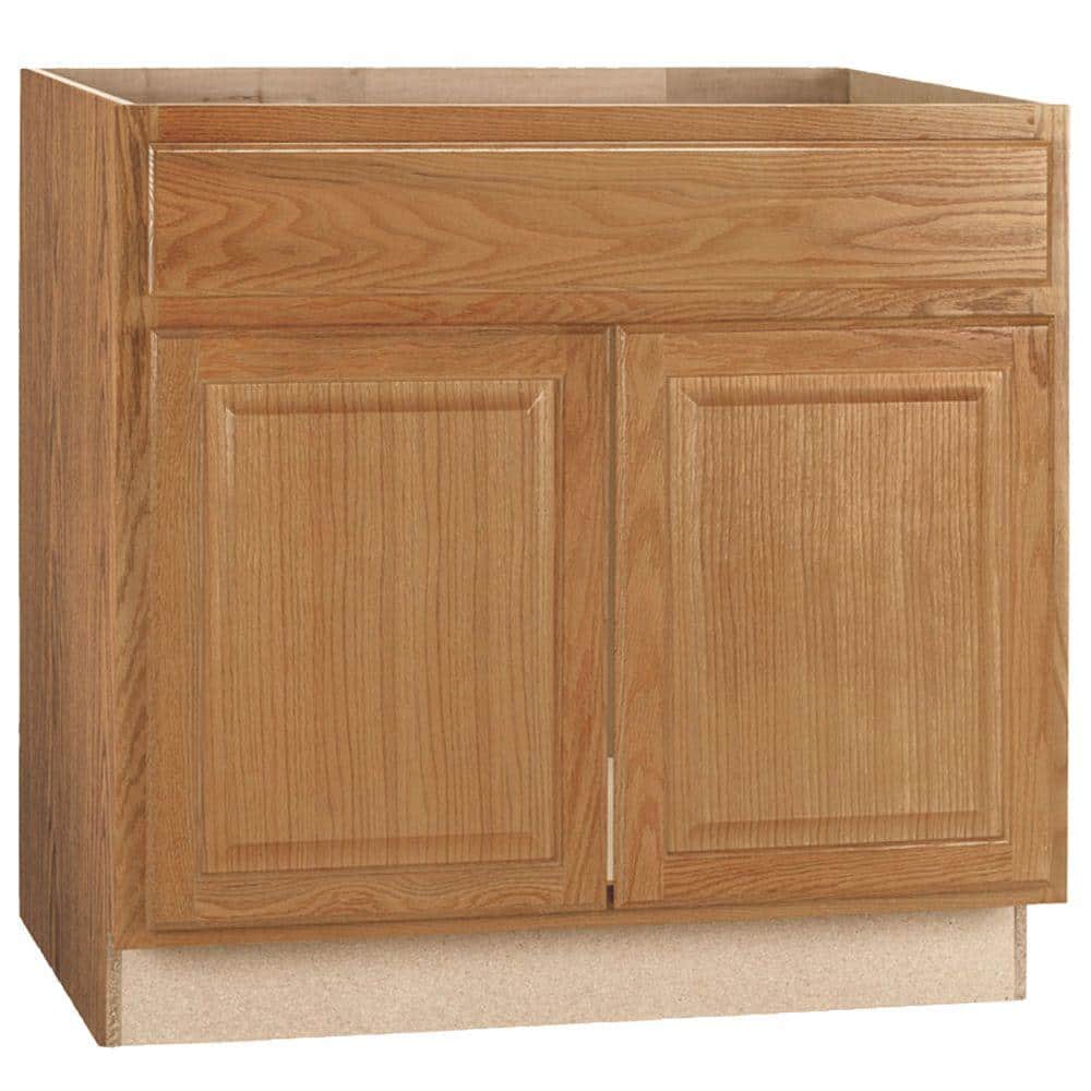 Hampton 36 in. W x 24 in. D x 34.5 in. H Assembled Sink Base Kitchen Cabinet in Medium Oak