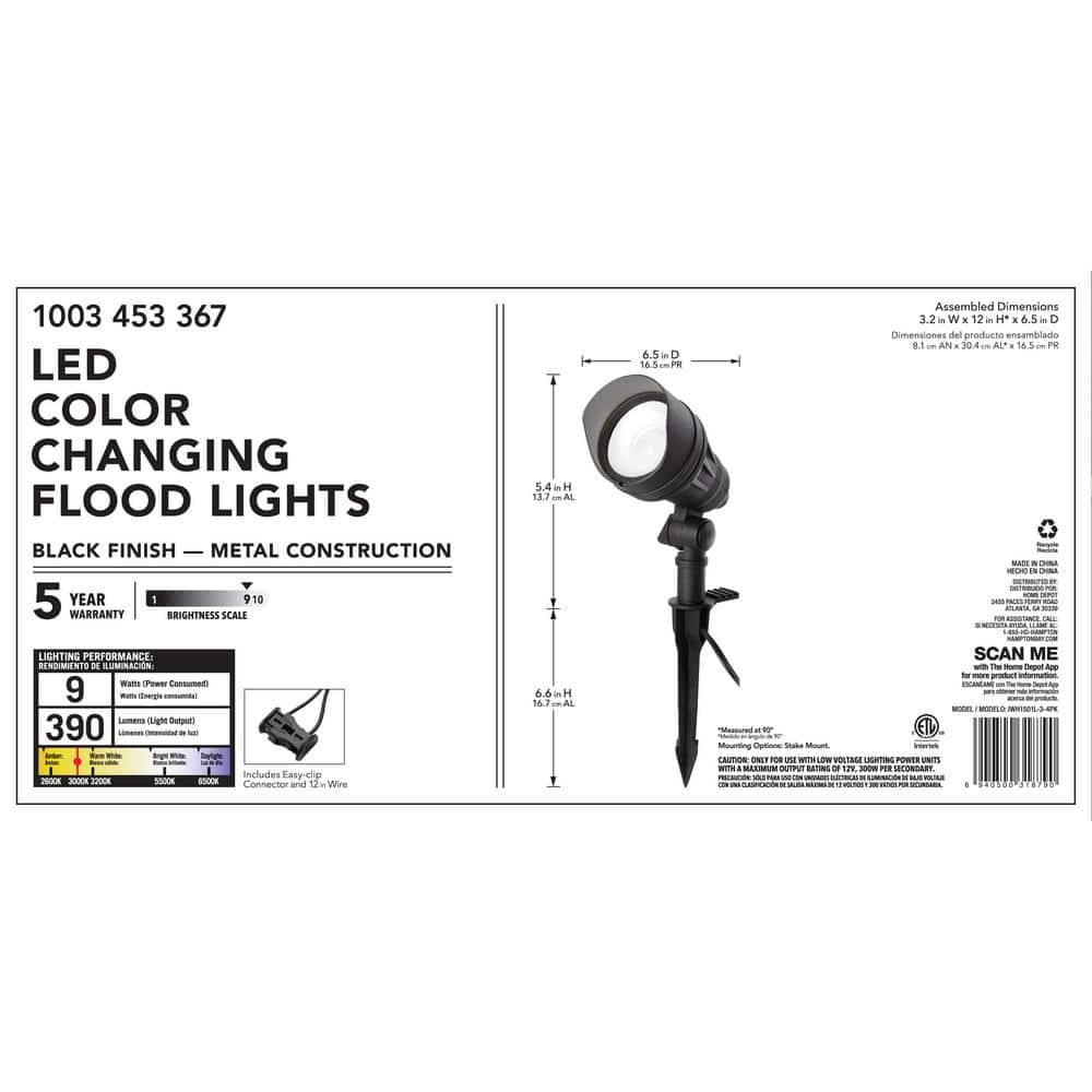 Hampton Bay Low Voltage Black Hardwired CCT Change Integrated LED Landscape Flood Light with Adjustable Lamp Head (4 - Pack) - Stu's Home Improvement Outlet