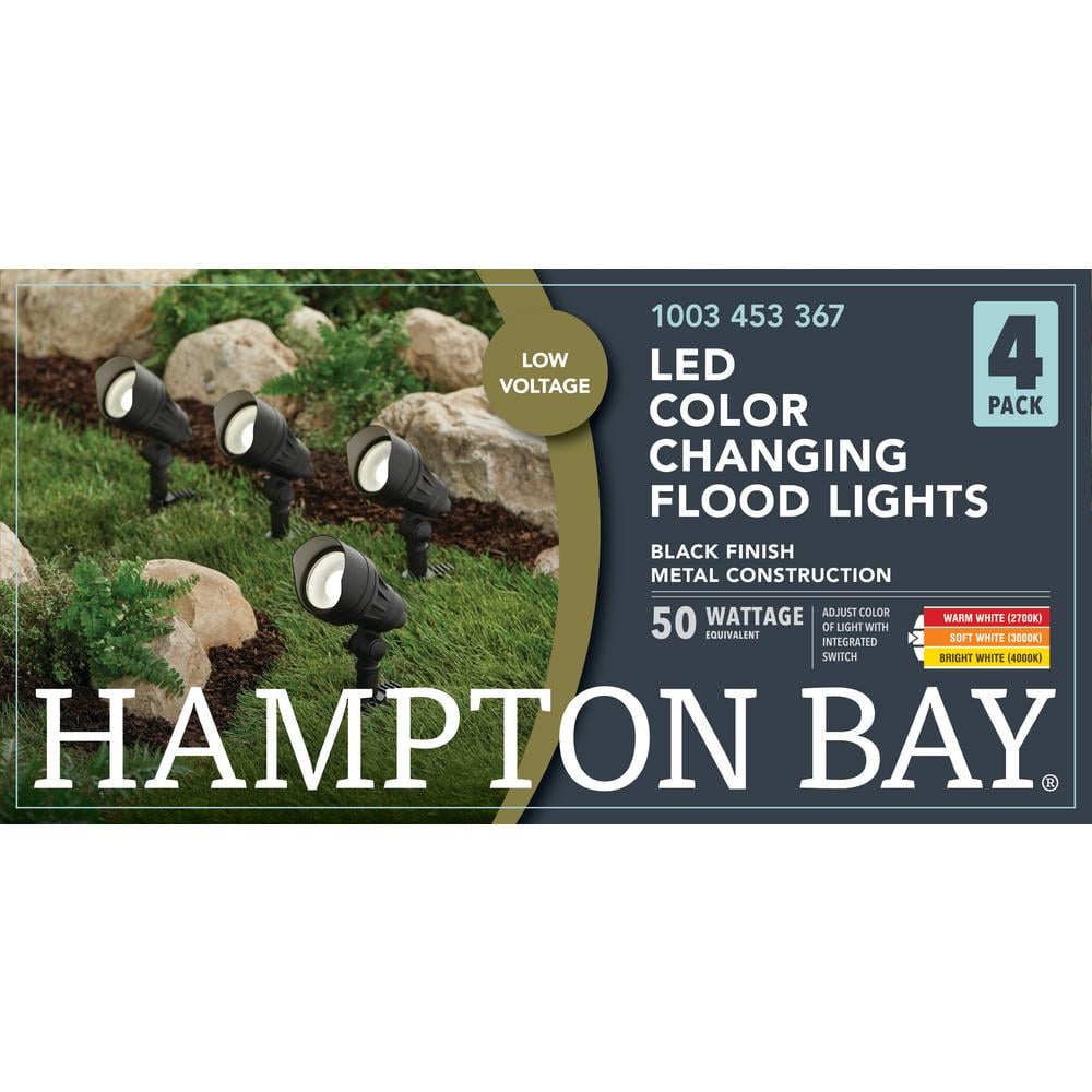 Hampton Bay Low Voltage Black Hardwired CCT Change Integrated LED Landscape Flood Light with Adjustable Lamp Head (4 - Pack) - Stu's Home Improvement Outlet