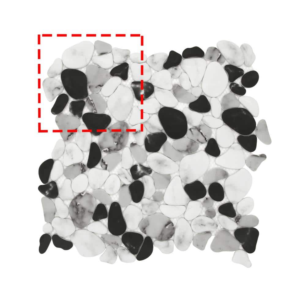 Pebble Black & White 6 in. x 6 in. x 0.4 in. Mosaic Tile Recycled Glass Marble Looks Floor and Wall Tile (0.25 sq. ft.) - Stu's Home Improvement Outlet