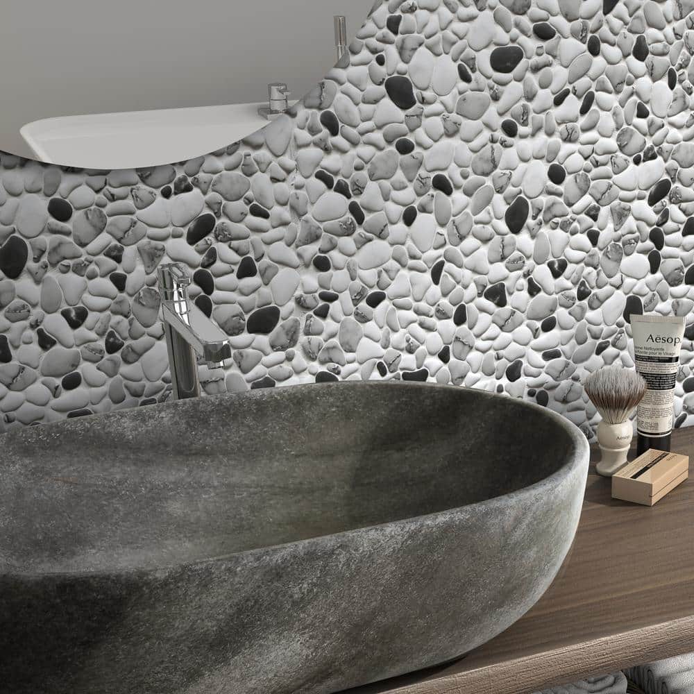 Pebble Black & White 6 in. x 6 in. x 0.4 in. Mosaic Tile Recycled Glass Marble Looks Floor and Wall Tile (0.25 sq. ft.) - Stu's Home Improvement Outlet