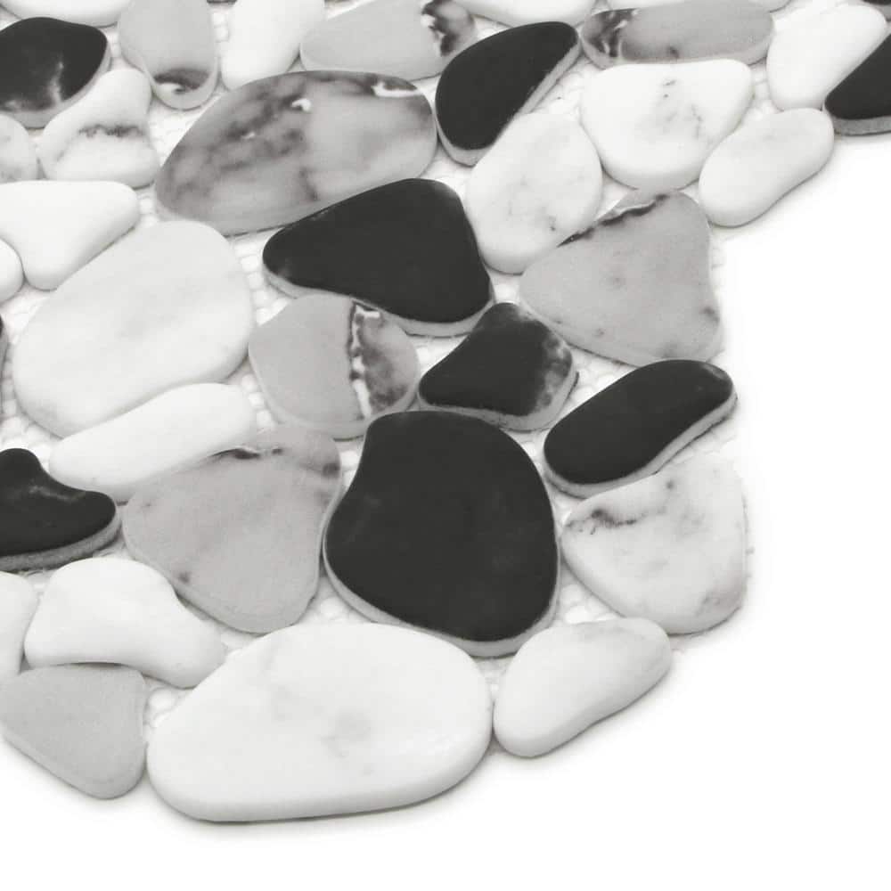 Pebble Black & White 6 in. x 6 in. x 0.4 in. Mosaic Tile Recycled Glass Marble Looks Floor and Wall Tile (0.25 sq. ft.) - Stu's Home Improvement Outlet