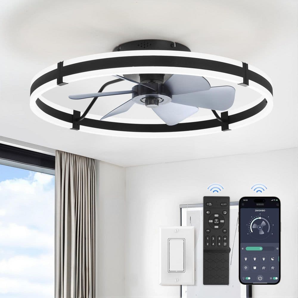 24 in. Black Indoor Flush Mount 3 - Color Dimmable LED 6 - speed Ceiling Fan with Lights and Remote Control Included - Stu's Home Improvement Outlet