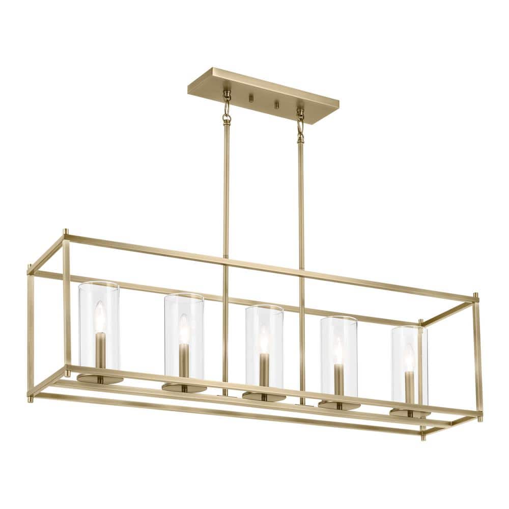 Crosby 41.5 in. 5 - Light Natural Brass Contemporary Candlestick Linear Chandelier for Dining Room - Stu's Home Improvement Outlet