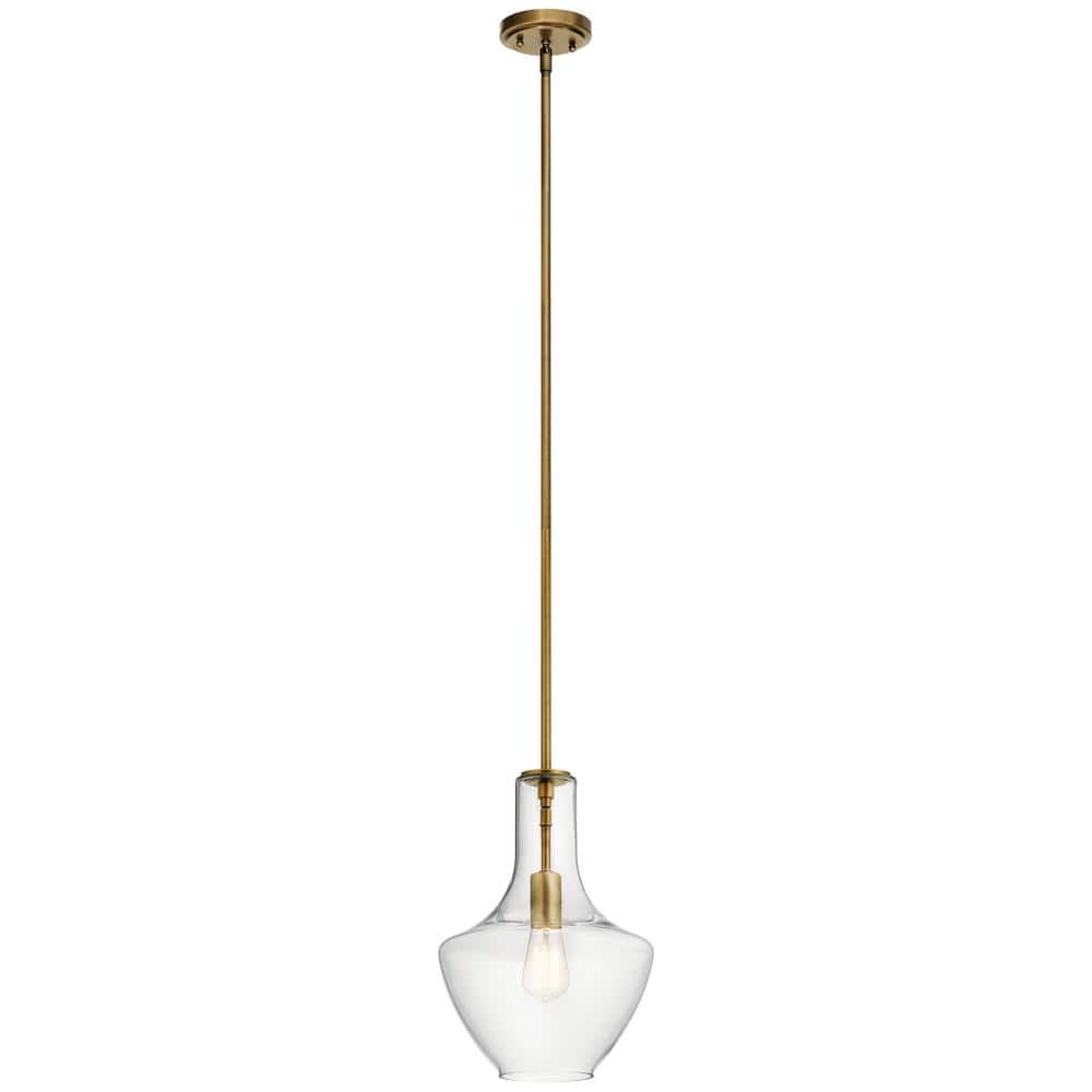 Everly 15.25 in. 1 - Light Natural Brass Transitional Shaded Kitchen Bell Pendant Hanging Light with Clear Glass - Stu's Home Improvement Outlet