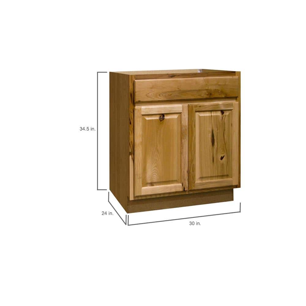 Hampton 30 in. W x 24 in. D x 34.5 in. H Assembled Sink Base Kitchen Cabinet in Natural Hickory without Shelf