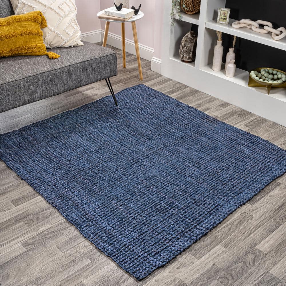 Navy 8 ft. Square Pata Hand Woven Chunky Jute Area Rug