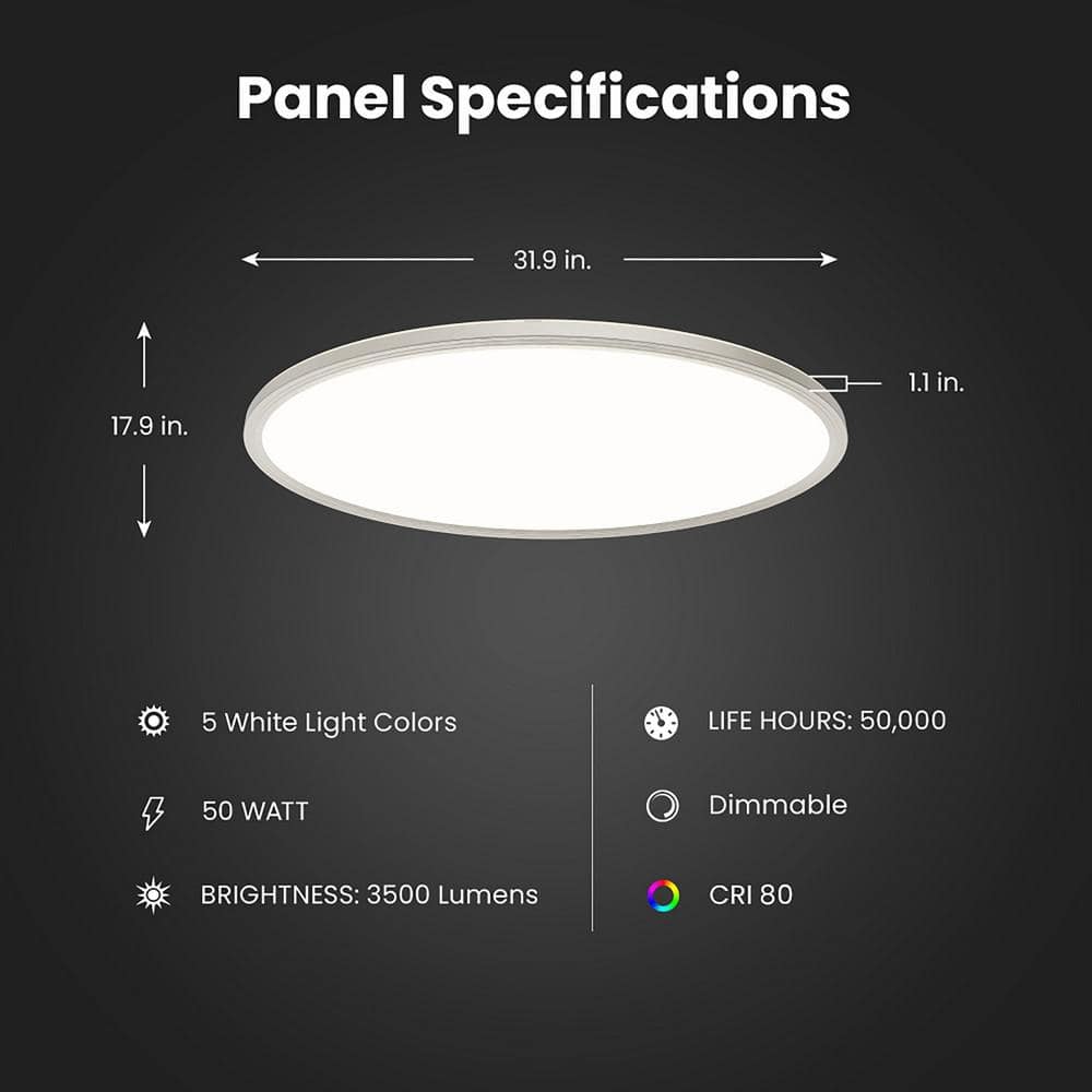 32 in. W Oval Black Plus Nickel Trim Ring Integrated LED 3500 Lumens Dim Flat Panel Flush Mount Light, Selectable 5CCT - Stu's Home Improvement Outlet