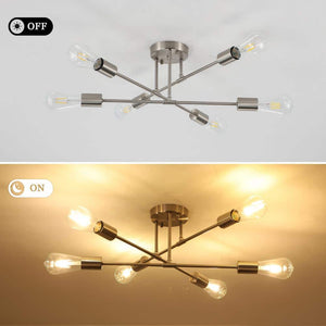 20.66 in. 6 - Light Nickel Dimmable Sputnik Chandelier Modern Linear Semi Flush Mount Ceiling Light for Office Living Room - Stu's Home Improvement Outlet