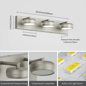JUSHENG 20.47 in. 3 - Light Nickel LED Bathroom Vanity Light with Dimmable 5500K Light - Stu's Home Improvement Outlet