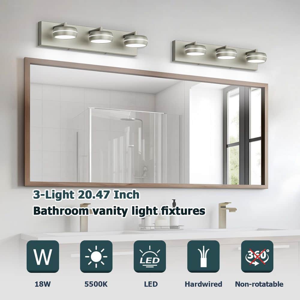 JUSHENG 20.47 in. 3 - Light Nickel LED Bathroom Vanity Light with Dimmable 5500K Light - Stu's Home Improvement Outlet
