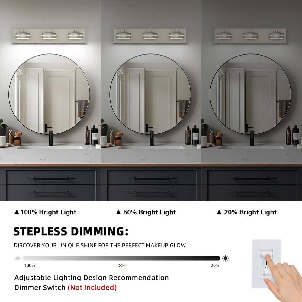 JUSHENG 20.47 in. 3 - Light Nickel LED Bathroom Vanity Light with Dimmable 5500K Light - Stu's Home Improvement Outlet