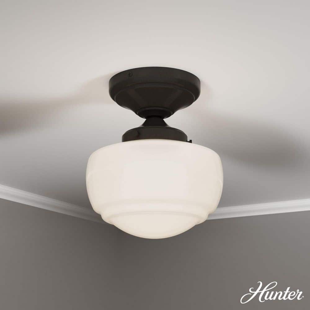 Saddle Creek 6.75 in. 1 - Light Noble Bronze Semi - Flush Mount with Cased White Glass Shade - Stu's Home Improvement Outlet