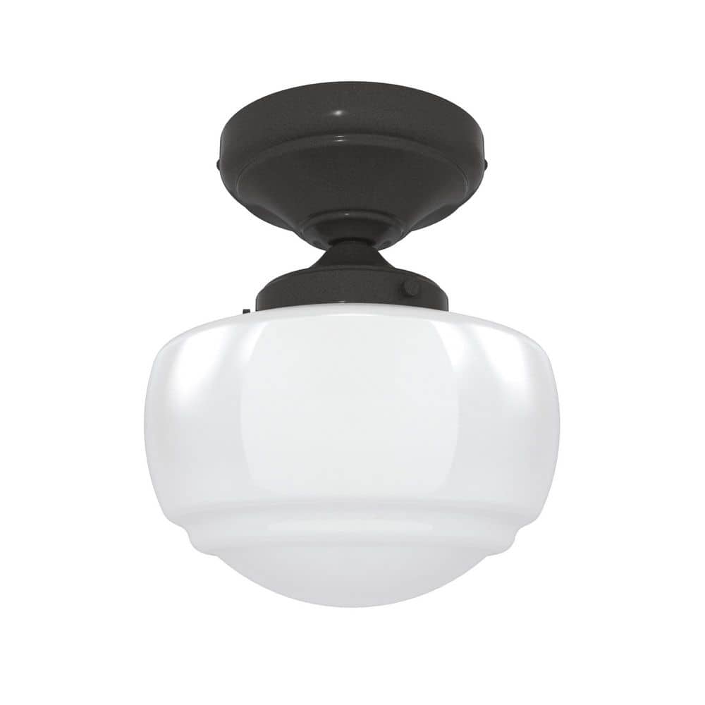 Saddle Creek 6.75 in. 1 - Light Noble Bronze Semi - Flush Mount with Cased White Glass Shade - Stu's Home Improvement Outlet