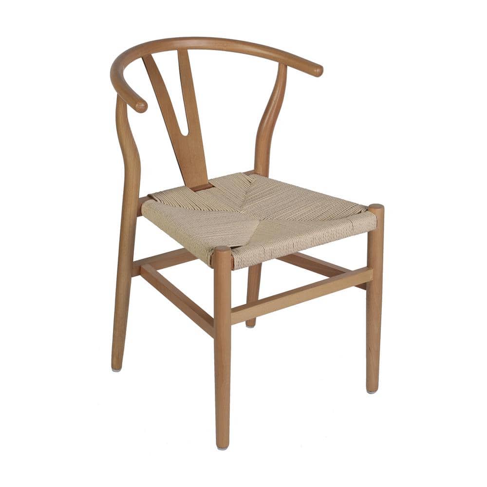 Logan Commercial Grade Oak Frame/Natural Seat Wishbone Style Wood and Kraft Paper Stackable Dining Side Side Chair - Stu's Home Improvement Outlet