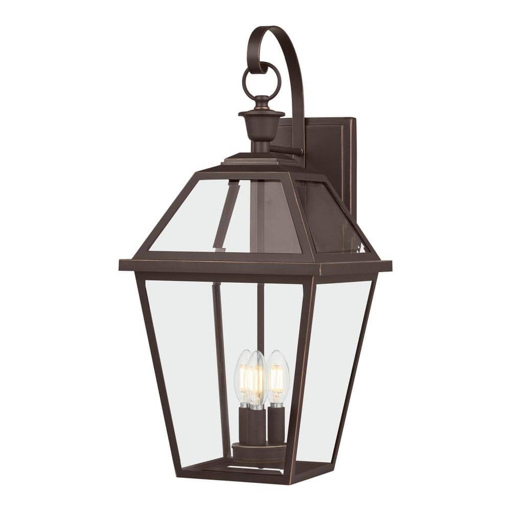 Glenneyre 24 in. Oil-Rubbed Bronze French Quarter Gas Style Hardwired Outdoor Wall Light Lantern Sconce Clear Glass