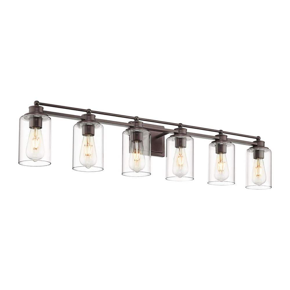 Modern 43.7 in. 6-Light Oil-Rubbed Bronze Bathroom Vanity Light with Clear Glass Shades