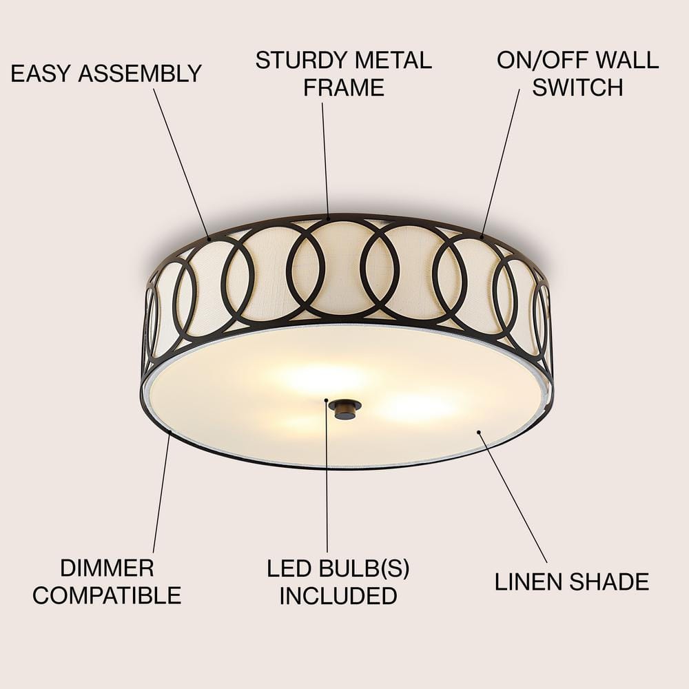 Aubrey 15.5 in. 3 - Light Oil Rubbed Bronze Black Metal LED Flush Mount - Stu's Home Improvement Outlet