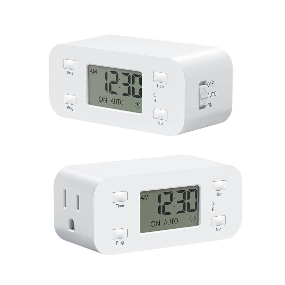 2 - Pack 24 - Hour Programmable Digital Electrical Chronologic Timers for Indoor Lamp Fan Aquarium, 1 - Grounded Outlet - Stu's Home Improvement Outlet