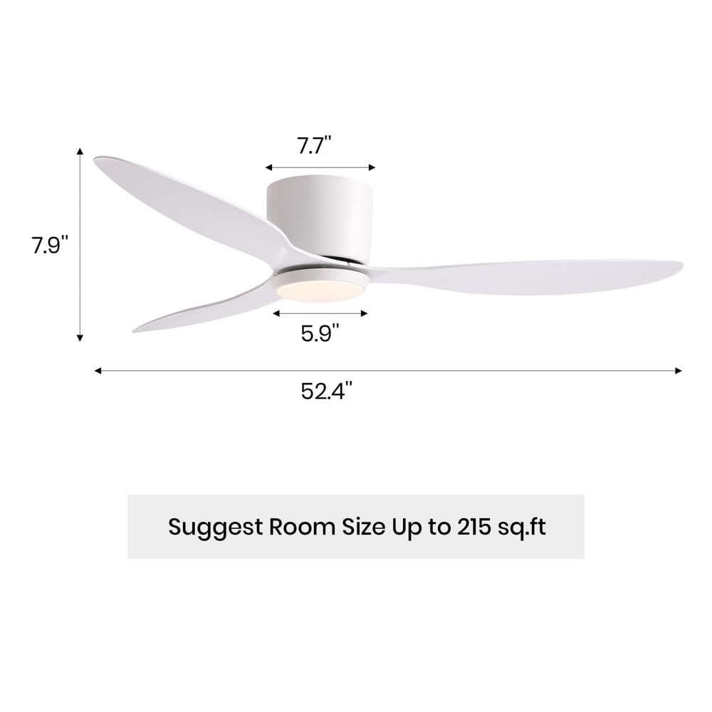 52 in. Smart Indoor White Low Profile 3 Blades Ceiling Fans with Dimmable Led Lights with Remote Included - Stu's Home Improvement Outlet