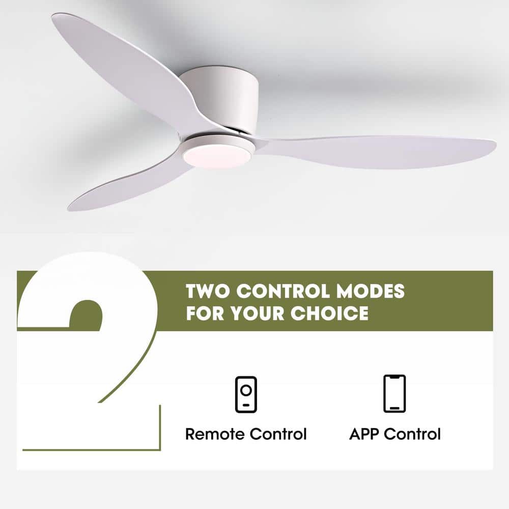 52 in. Smart Indoor White Low Profile 3 Blades Ceiling Fans with Dimmable Led Lights with Remote Included - Stu's Home Improvement Outlet