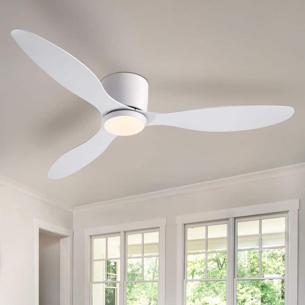 52 in. Smart Indoor Modern White Low Profile Ceiling Fans with Remote and Wall Control with Dimmable Integrated LED - Stu's Home Improvement Outlet