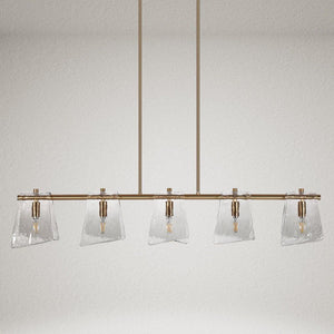 41.5 in. 5 - Light Plated Brass Linear Island Chandelier with Geometric Gray Glass, Modern Dining Room Kitchen Pendant - Stu's Home Improvement Outlet