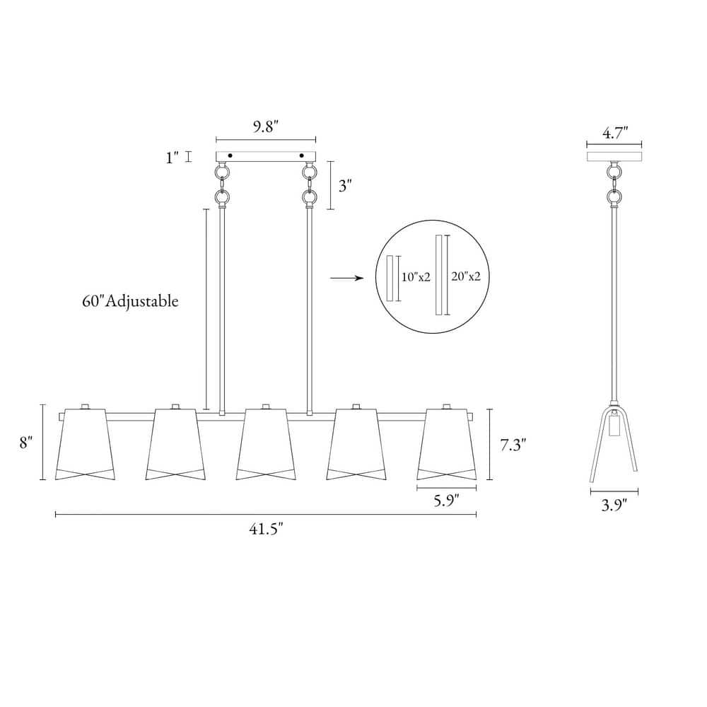 41.5 in. 5 - Light Plated Brass Linear Island Chandelier with Geometric Gray Glass, Modern Dining Room Kitchen Pendant - Stu's Home Improvement Outlet