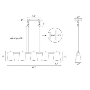 41.5 in. 5 - Light Plated Brass Linear Island Chandelier with Geometric Gray Glass, Modern Dining Room Kitchen Pendant - Stu's Home Improvement Outlet
