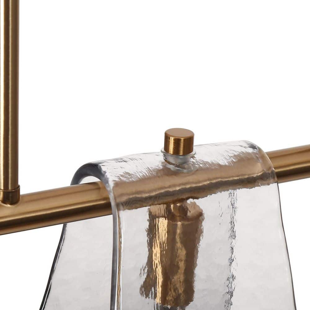 41.5 in. 5 - Light Plated Brass Linear Island Chandelier with Geometric Gray Glass, Modern Dining Room Kitchen Pendant - Stu's Home Improvement Outlet