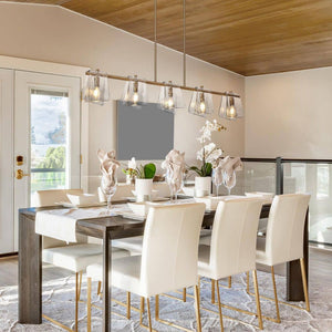 41.5 in. 5 - Light Plated Brass Linear Island Chandelier with Geometric Gray Glass, Modern Dining Room Kitchen Pendant - Stu's Home Improvement Outlet