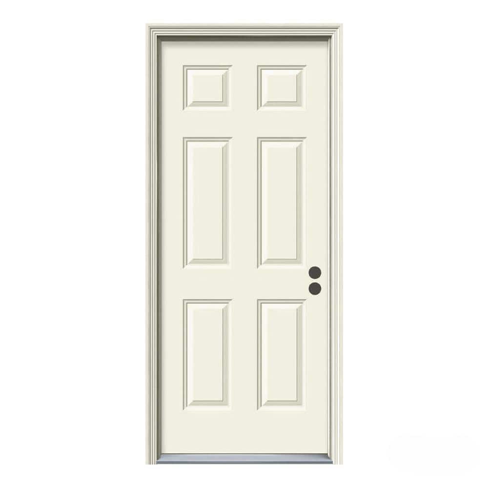 32 in. x 80 in. 6-Panel Primed Steel Prehung Left-Hand Inswing Front Door w/Brickmould