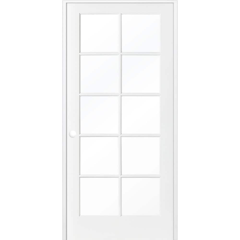 36 in. x 80 in. Shaker MDF Primed Solid Core Wood Low - E Glass Right - Hand 10 - Lite Clear Single Prehung Interior Door - Stu's Home Improvement Outlet