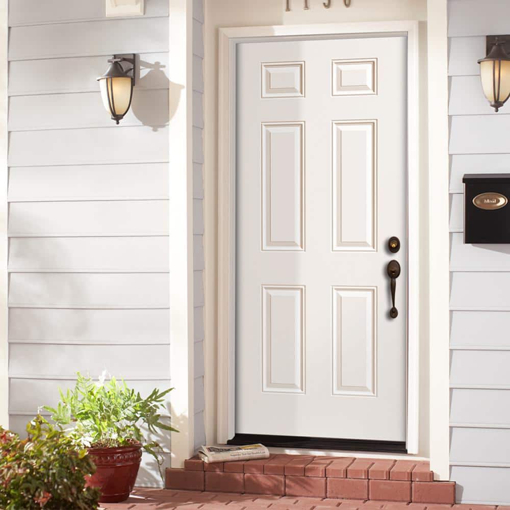 32 in. x 80 in. Premium 6-Panel Primed Steel Front Door Slab