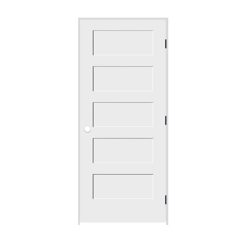 30 in. x 80 in. 5 Panel Left Hand Solid Wood Primed White MDF Single Prehung Interior Door with Matte Black Hinges - Stu's Home Improvement Outlet