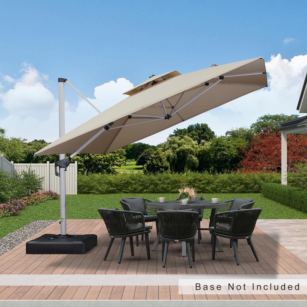 11 ft. Square Double-top Aluminum Umbrella Cantilever Polyester Patio Umbrella in Beige