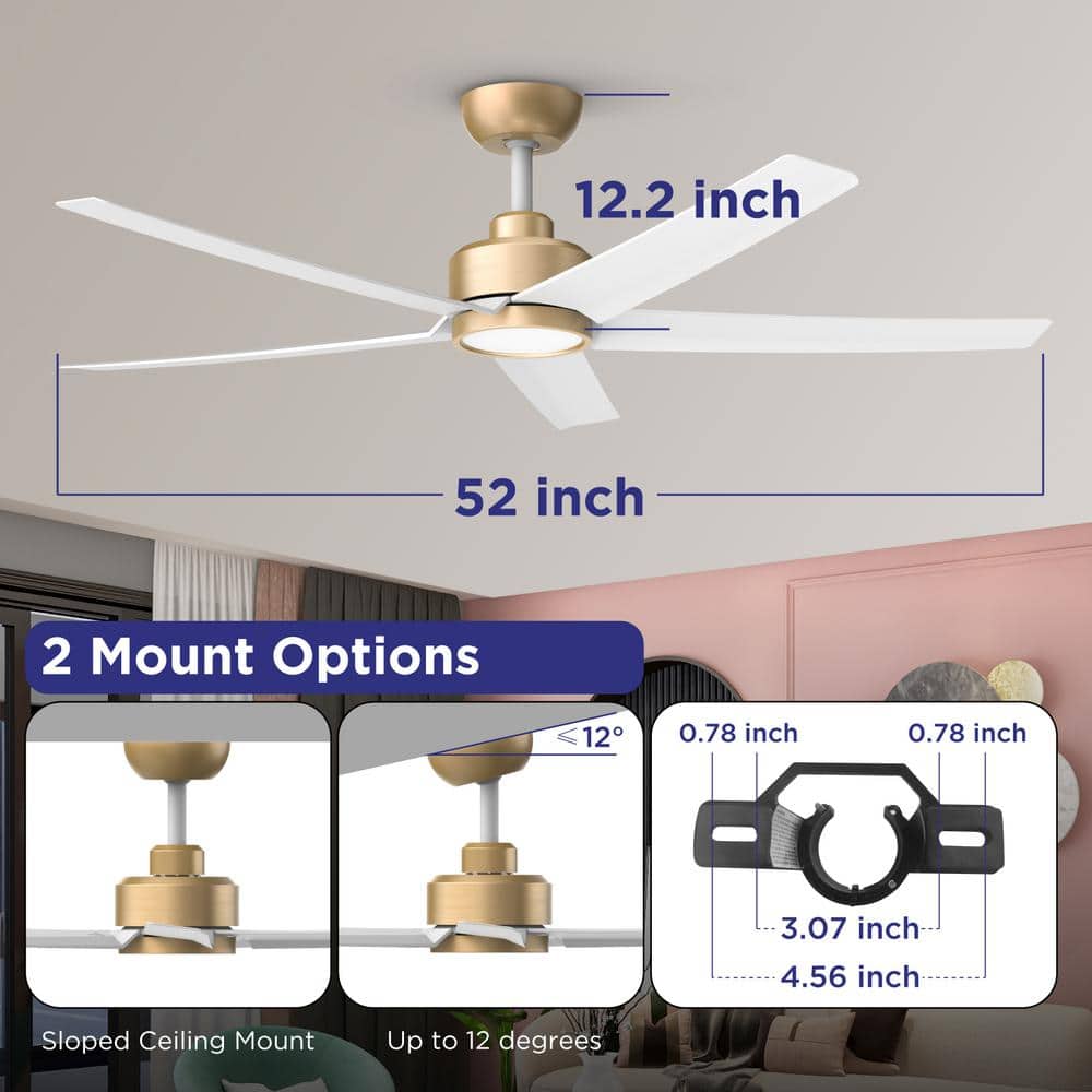 52 in. Indoor, Outdoor White LED Ceiling Fan with Remote, Reversible Quiet DC Motor and 5 Blades 3 CCT Light - Stu's Home Improvement Outlet