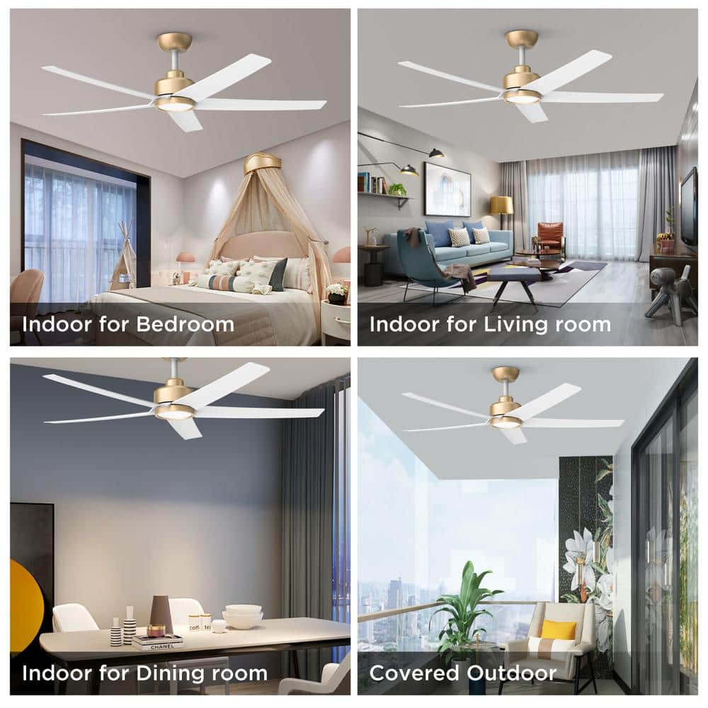 52 in. Indoor, Outdoor White LED Ceiling Fan with Remote, Reversible Quiet DC Motor and 5 Blades 3 CCT Light - Stu's Home Improvement Outlet