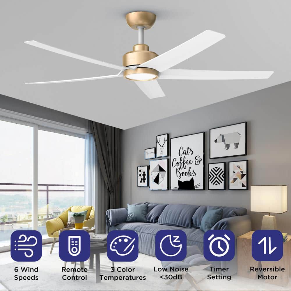 52 in. Indoor, Outdoor White LED Ceiling Fan with Remote, Reversible Quiet DC Motor and 5 Blades 3 CCT Light - Stu's Home Improvement Outlet