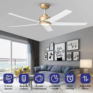 52 in. Indoor, Outdoor White LED Ceiling Fan with Remote, Reversible Quiet DC Motor and 5 Blades 3 CCT Light - Stu's Home Improvement Outlet