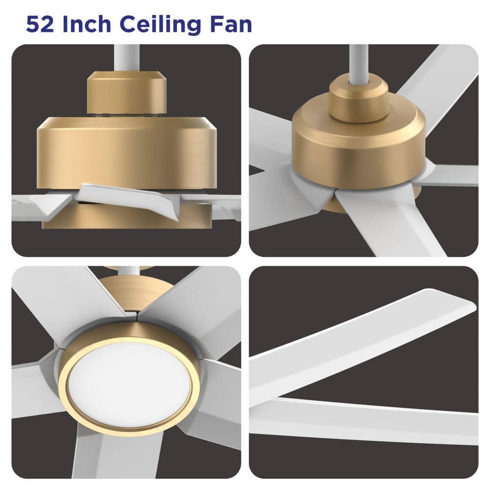 52 in. Indoor, Outdoor White LED Ceiling Fan with Remote, Reversible Quiet DC Motor and 5 Blades 3 CCT Light - Stu's Home Improvement Outlet
