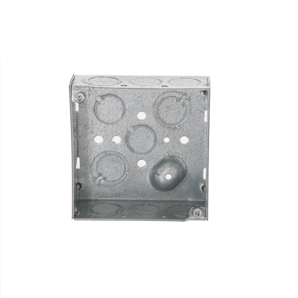 4 in. W x 1 - 1/2 in. D Steel Gray 2 - Gang Welded Square Box with Ten 1/2 in. KO's and Six TKO's, Raised Ground, 1 - Pack - Stu's Home Improvement Outlet