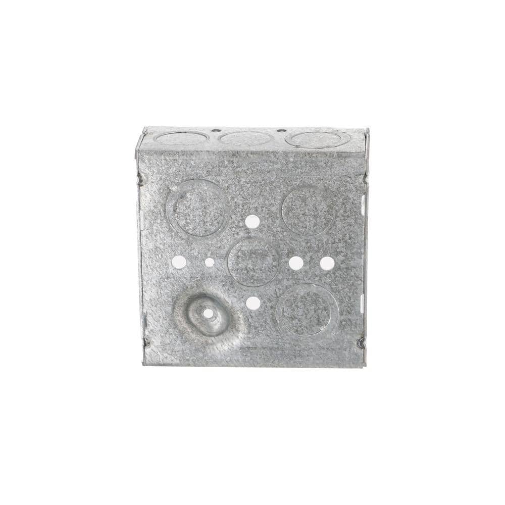 4 in. W x 1 - 1/2 in. D Steel Gray 2 - Gang Welded Square Box with Ten 1/2 in. KO's and Six TKO's, Raised Ground, 1 - Pack - Stu's Home Improvement Outlet