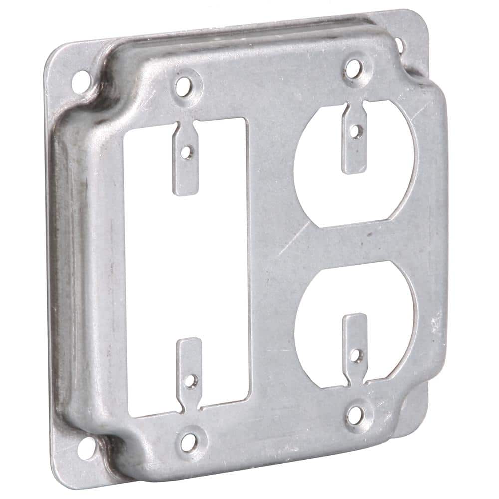 4 in. W Steel Metallic 2 - Gang Exposed Work Square Cover for 1 Duplex Outlet and 1 GFCI Outlet (1 - Pack) - Stu's Home Improvement Outlet