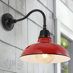 JONATHAN Y Aurora 12.25 in. Red 1 - Light Farmhouse Industrial Indoor/Outdoor Iron LED Gooseneck Arm Outdoor Sconce - Stu's Home Improvement Outlet