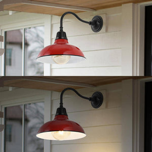 JONATHAN Y Aurora 12.25 in. Red 1 - Light Farmhouse Industrial Indoor/Outdoor Iron LED Gooseneck Arm Outdoor Sconce - Stu's Home Improvement Outlet